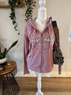 Aeropostale Mauve Zip-Up Hooded Sweatshirt
